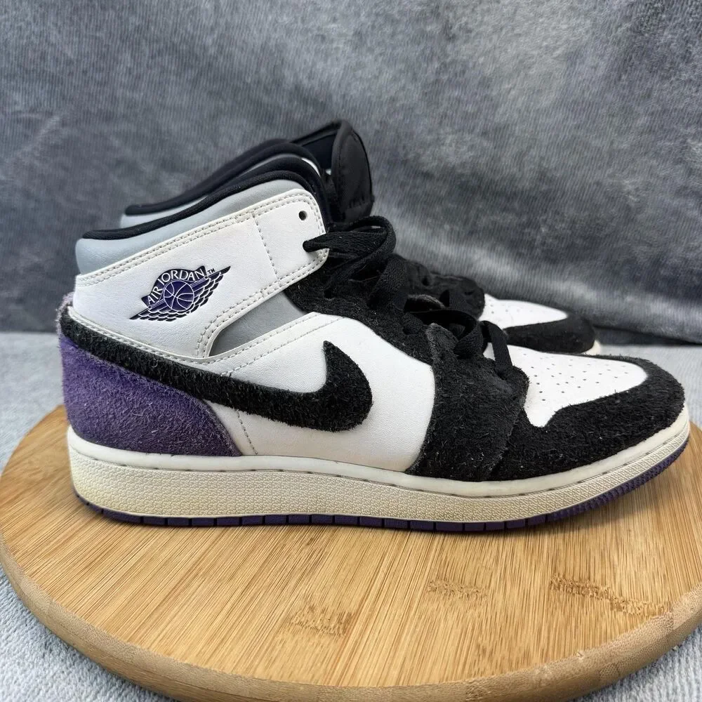 Jordan Air Jordan 1 Mid SE Shoes Boys Size 6.5Y Black Purple Sneakers BQ6931-105